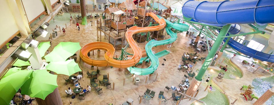 Top down view of the Indoor Water Park at the Great Wolf Lodge in Wisconsin Dells