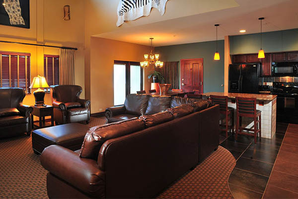 Living Room and Kitchen at the 5 Bedroom Entertainment House at Kalahari Resort Wisconsin Dells 600