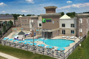 Outdoor Pool with Water Slide at the Holiday Inn Express in Wisconsin Dells