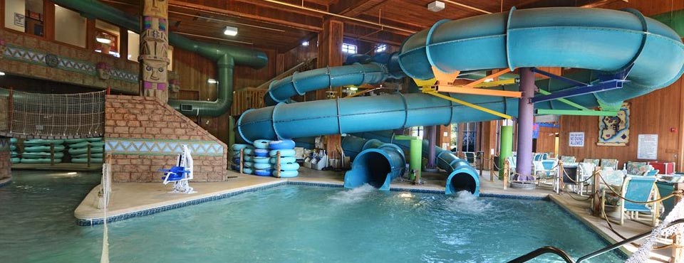View of the Indoor Water Park Large Water Slides at the Polynesian Water Park Resort in Wisconsin Dells 960