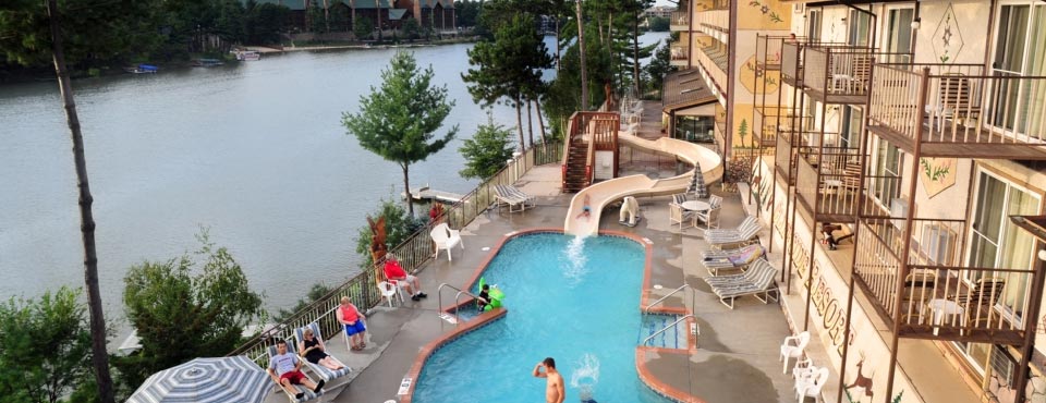 View of the Pool overlooking the River at the Cliffside Resort in Wisconsin Dells 960